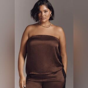 Anthropologie Strapless Textured Top - Fondue Fudge/ Brown - Large - NWT